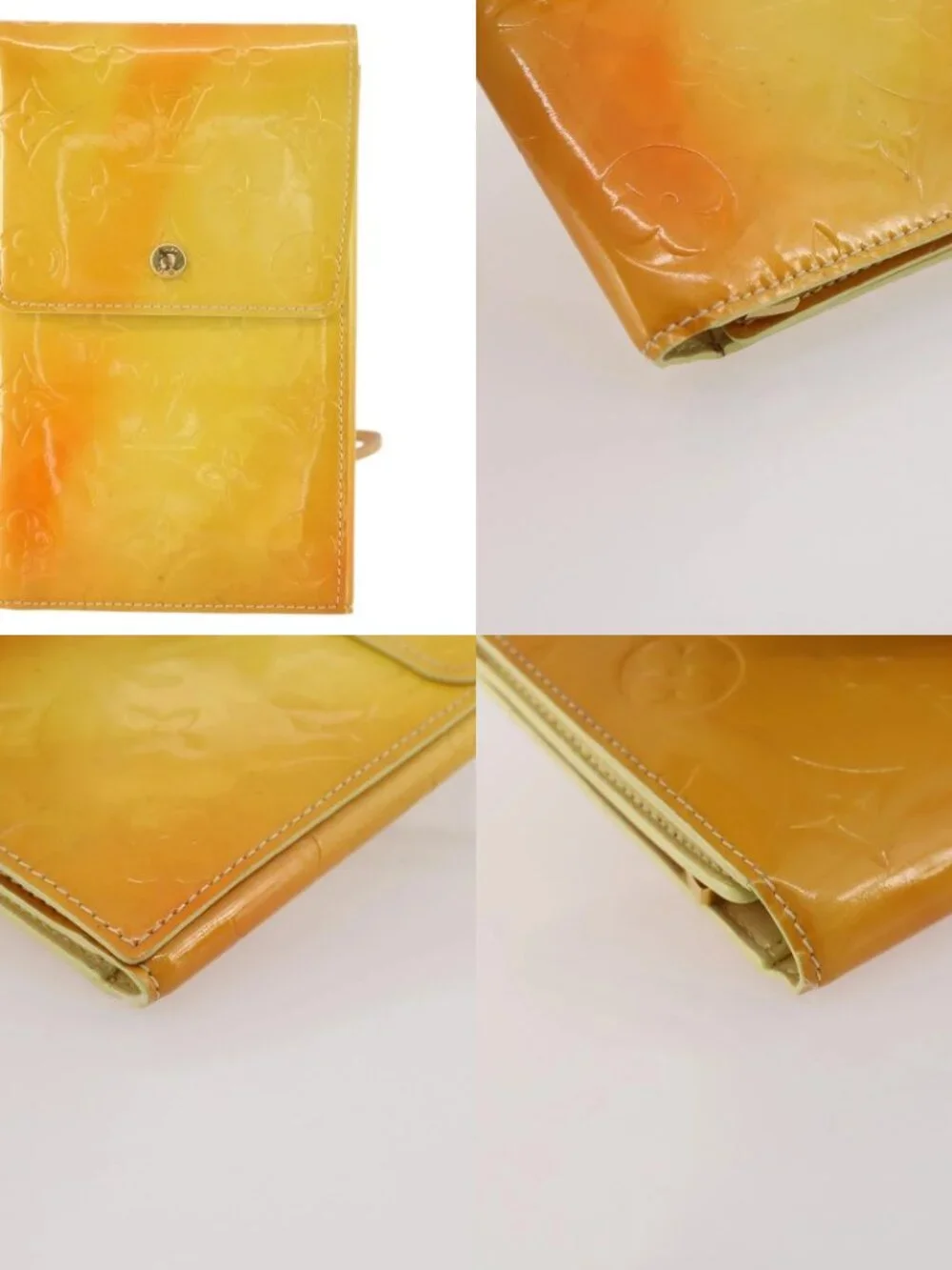 LOUIS VUITTON Monogram Vernis Walker Wallet Lime Yellow M91074 LV Auth BA10750